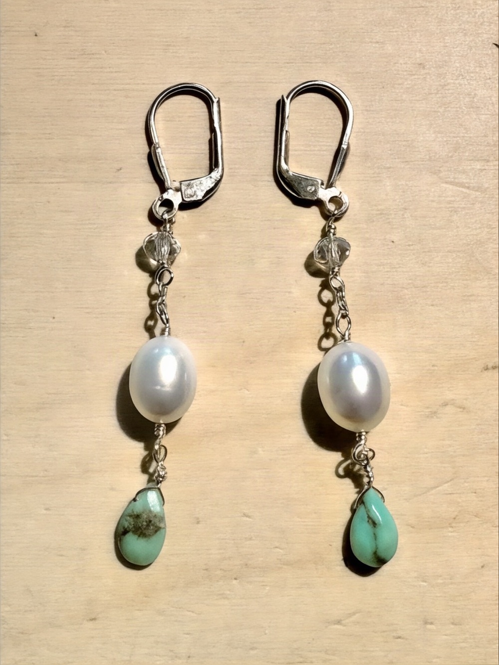 925 Sterling Silver Pearl & Turquoise Drop Earrings
